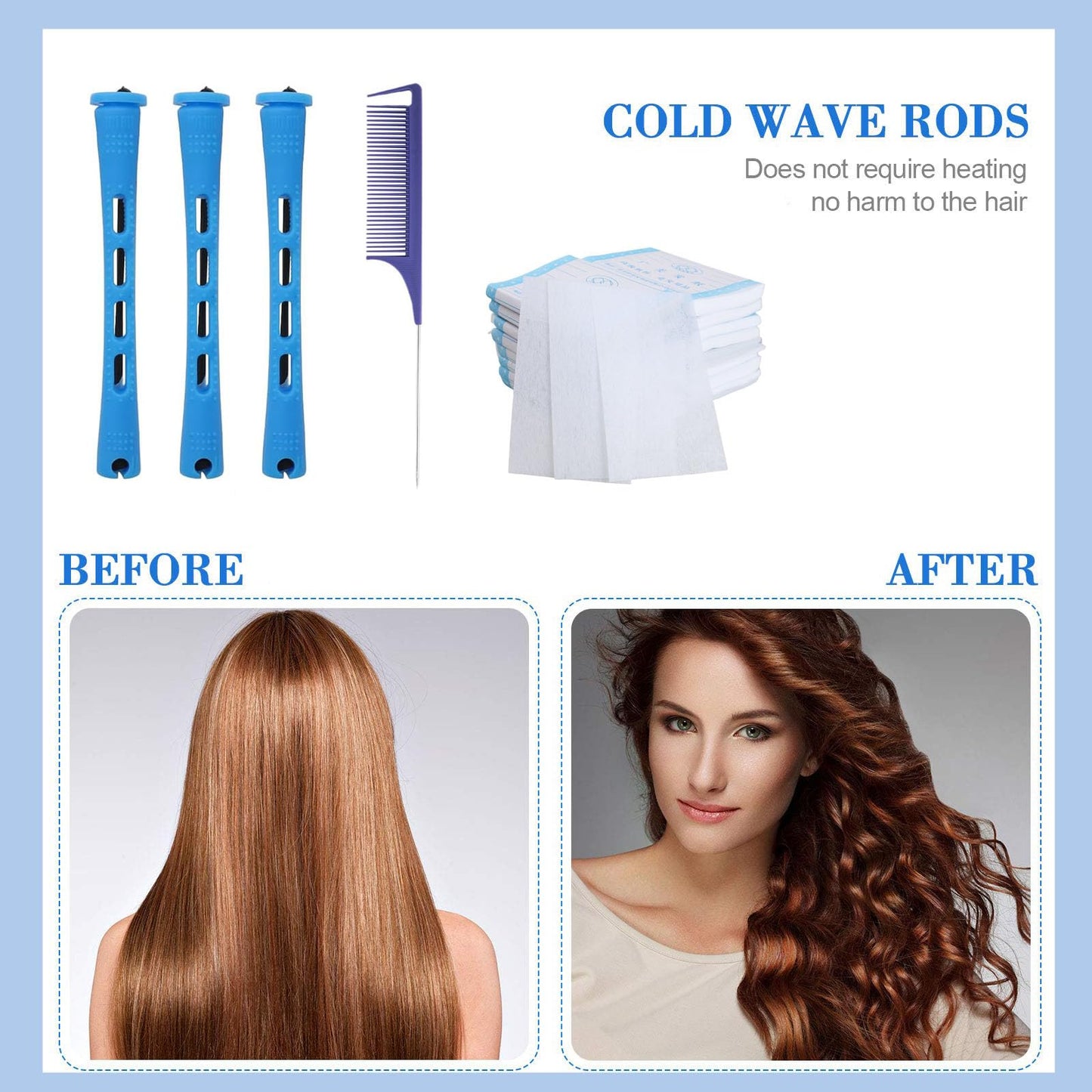 SKJAXF 40 Pcs Perm Rods, 0.35 Inch Perm Rollers with 40 Pcs Perm Papers 1 Rat Tail Comb, Home Perm Kit for Women for Natural Hair Long Short Hair Styling Tool Hair Curlers