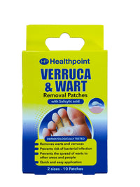 Healthpoint Verruca and Wart Removal Patches, 10 Patches in 2 Sizes, Dermatologically Tested, Prevents Risk of Bacterial Infection, for Hands and Feet, Prevents The Spread of Warts