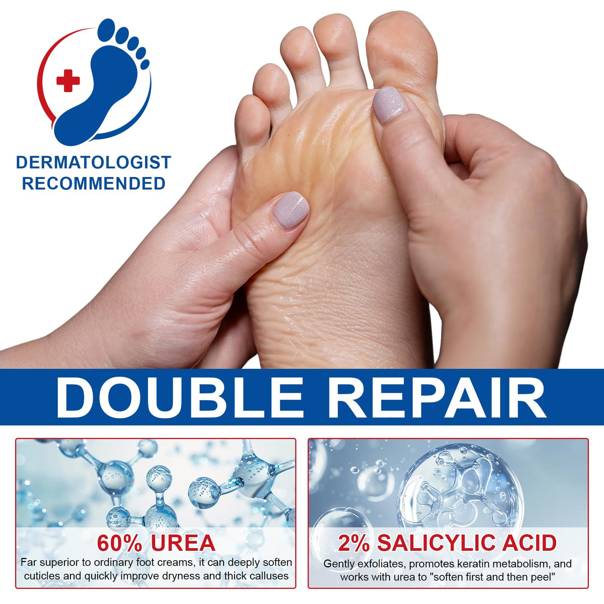 BODY JUICE OIL Urea Cream 60 Percent for Feet Plus 2% Salicylic Acid, Urea Foot Cream for Cracked Heels and Dry Skin, Cracked Heel Repair Cream, 2PCS
