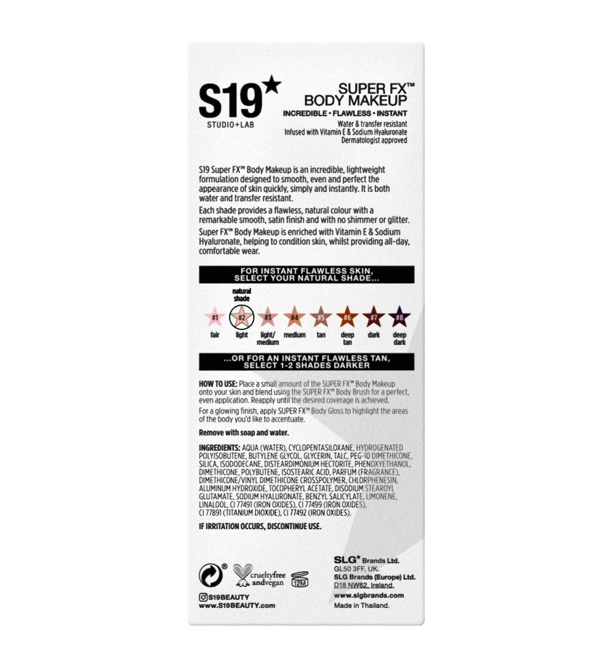 S19 STUDIO + LAB S19 SUPER FX Body Makeup, LIGHT - Smoothes & Evens Skin Tone & Texture, Hide Scars & Blemishes - 100ml