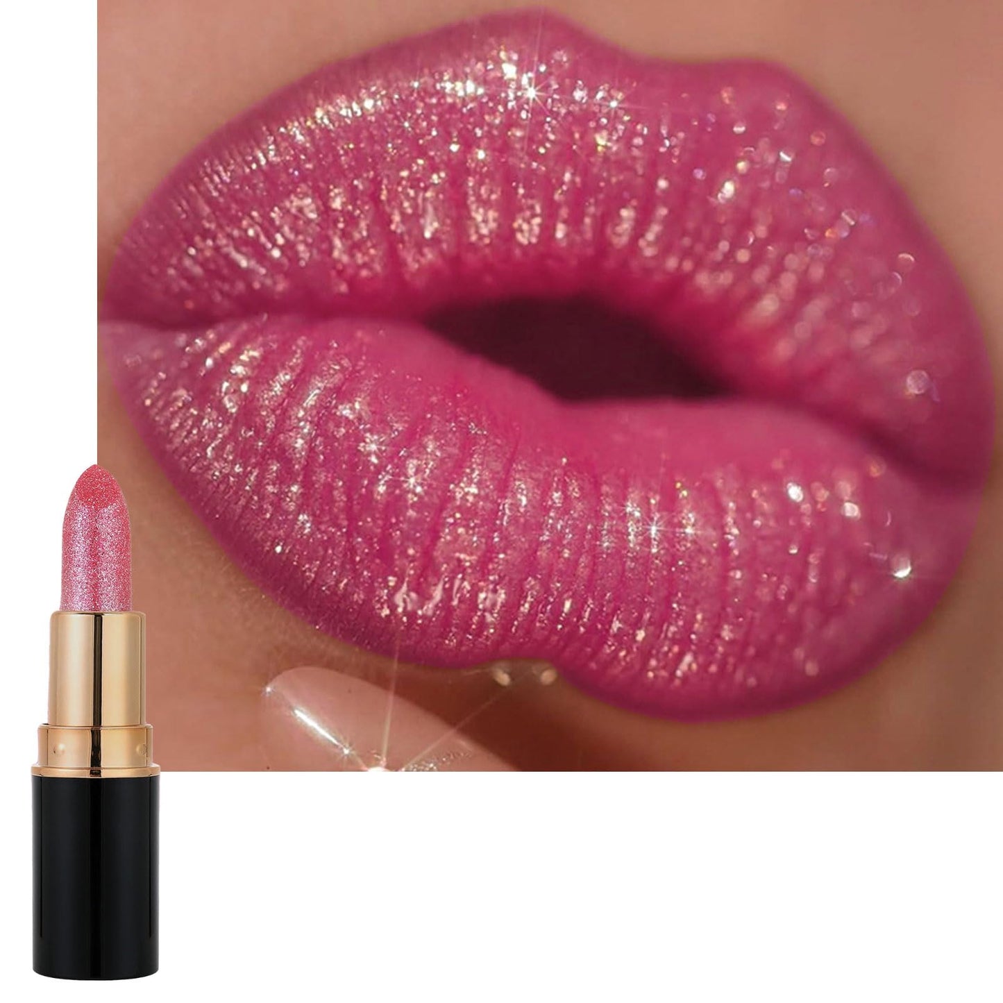 LYNTYAOU Pink Shimmers Lipstick, Silver Red Color Lip Stick, Pearl Nude Glitter Bright Lips Balm for Women, Smooth Full Coverage Lipsticks, Longlasting Pearlescent Silky High Pigment Lipgloss