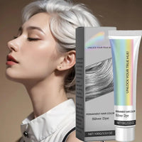 2 In 1 Natural Essence Extract Silver Hair Dye,Metallic Silver Gray Hair Dye,Silv/er Gray Natural Ha/ir Dye Cream,Perment Hair Color Silv/er Dye,Grey Semi-Permanent Hair Colour,Sil/ver Grey Colour