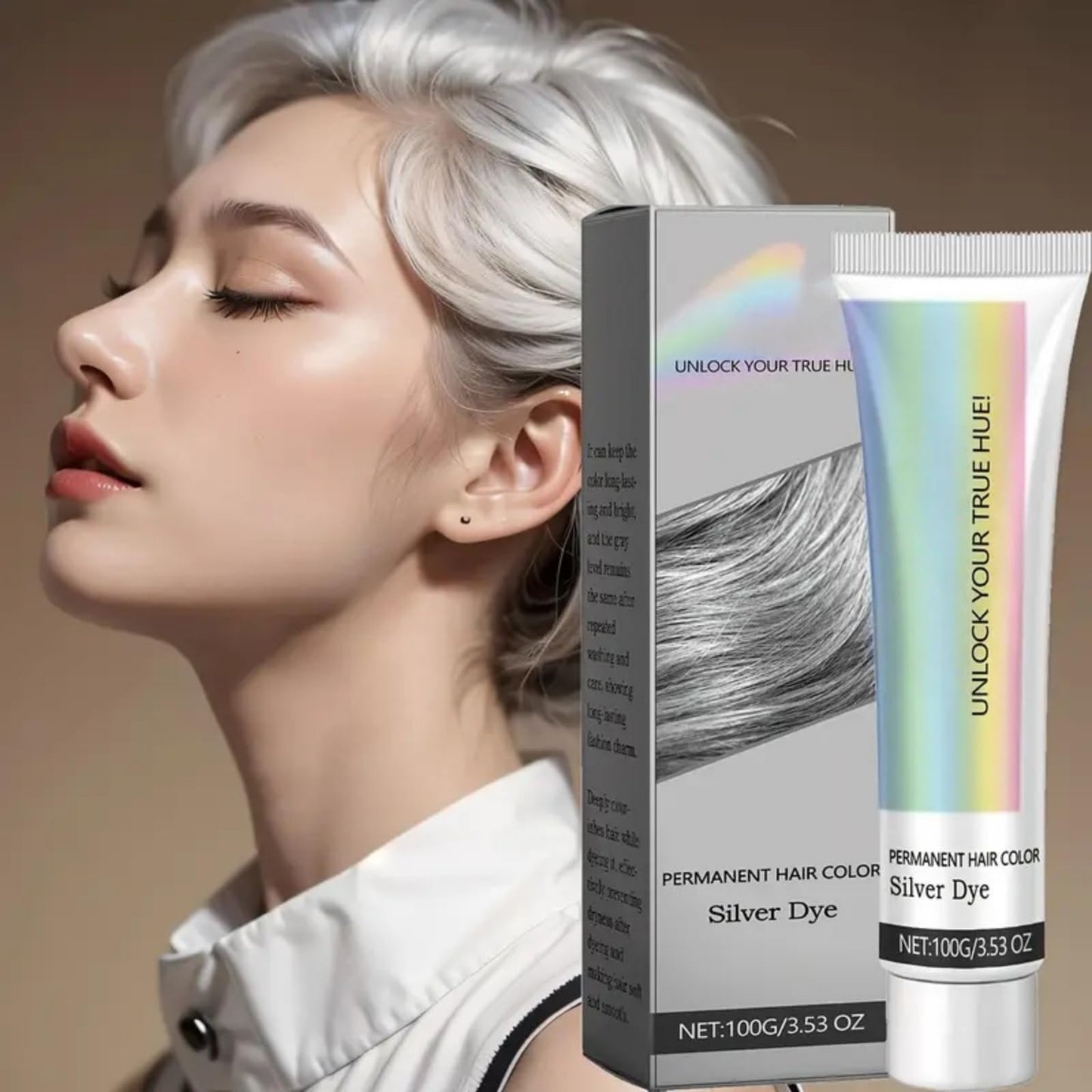 2PCS Metallic Silver Gray Hair Dye,2 In 1 Natural Essence Extract Silver Hair Dye,Silv/er Gray Natural Ha/ir Dye Cream,Perment Hair Color Silv/er Dye,Grey Semi-Permanent Hair Colour,Sil/ver Grey Colou