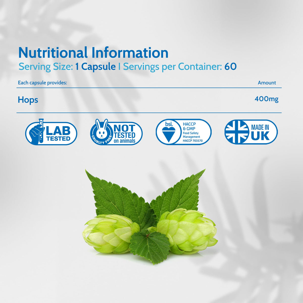 Health4All Hops 400mg, 60 Capsules 2 Months Supply, Purest Anxiety, Stress and Sleep Supplement, Humulus Lupulus Flower (strobiles, Cones) Herbal Vegan Capsules (not Tablets) | Made in UK