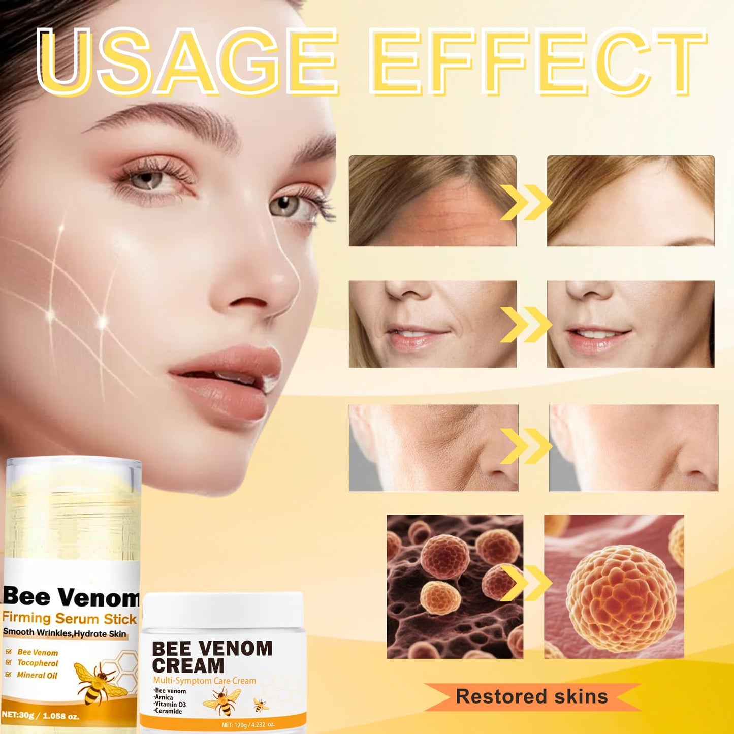 TBeautfave Bee Venom Cream&Bee Venom Firming Serum Stick – Multi Symptom Care Face Cream,Smooth Wrinkles Hydrate Skin Serum Stick,Anti Aging Serum,Skin Care Sets,Deeply Moisturize,Restore Vitality