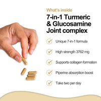 Oxford Origins 7-in-1 Turmeric and Black Pepper Capsules w/Glucosamine and Chondroitin High Strength | Made in the UK | High Absorption Tumeric Supplement | Glucosamine Sulphate & Turmeric Tablets | 120 Capsules
