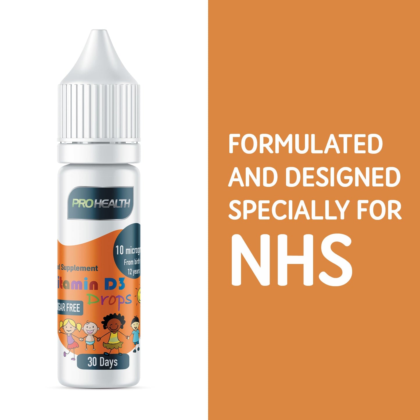 PROHEALTH Certified Preservative-Free Vegan Vitamin D3 Drops for Infants & Children - Sugar-Free, All-Natural, NHS Approved (30-Days Supply)