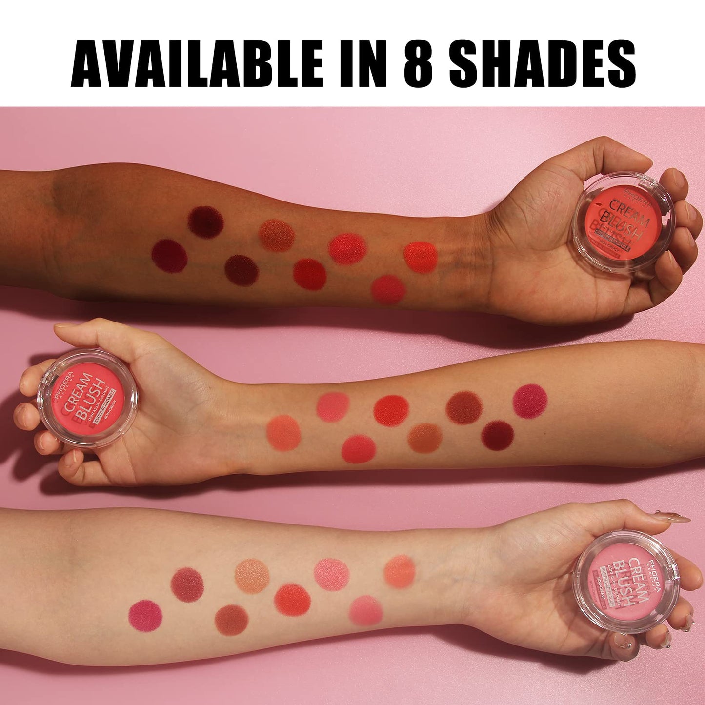 PHOERA Face Cheek Blush Cream Anglicolor Perfect Makeup Cream Blush Cheekcolor, Long-Wear, Matte, Bold, Lightweight, Blends Easily, Contours Cheeks (101#Freesia)