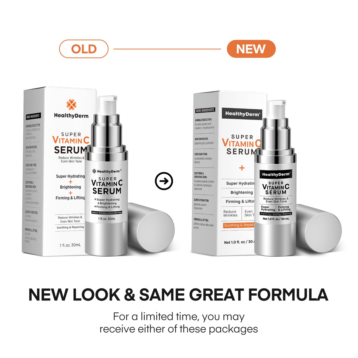 HealthyDerm Super Vitamin C Face Serum: Hydrating Facial Serum with Hyaluronic Acid, Niacinamide, Peptides, Vitamin C, Vitamin E & Bakuchiol – 30 ml