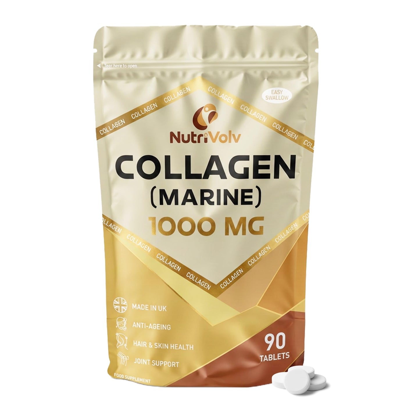 NutriVolv Nutrivolv Collagen Marine (1000mg) Supplement for Skin , Anti Ageing, Tissue, Joints, Bones & Muscles | 90 Multivitamin Tablets