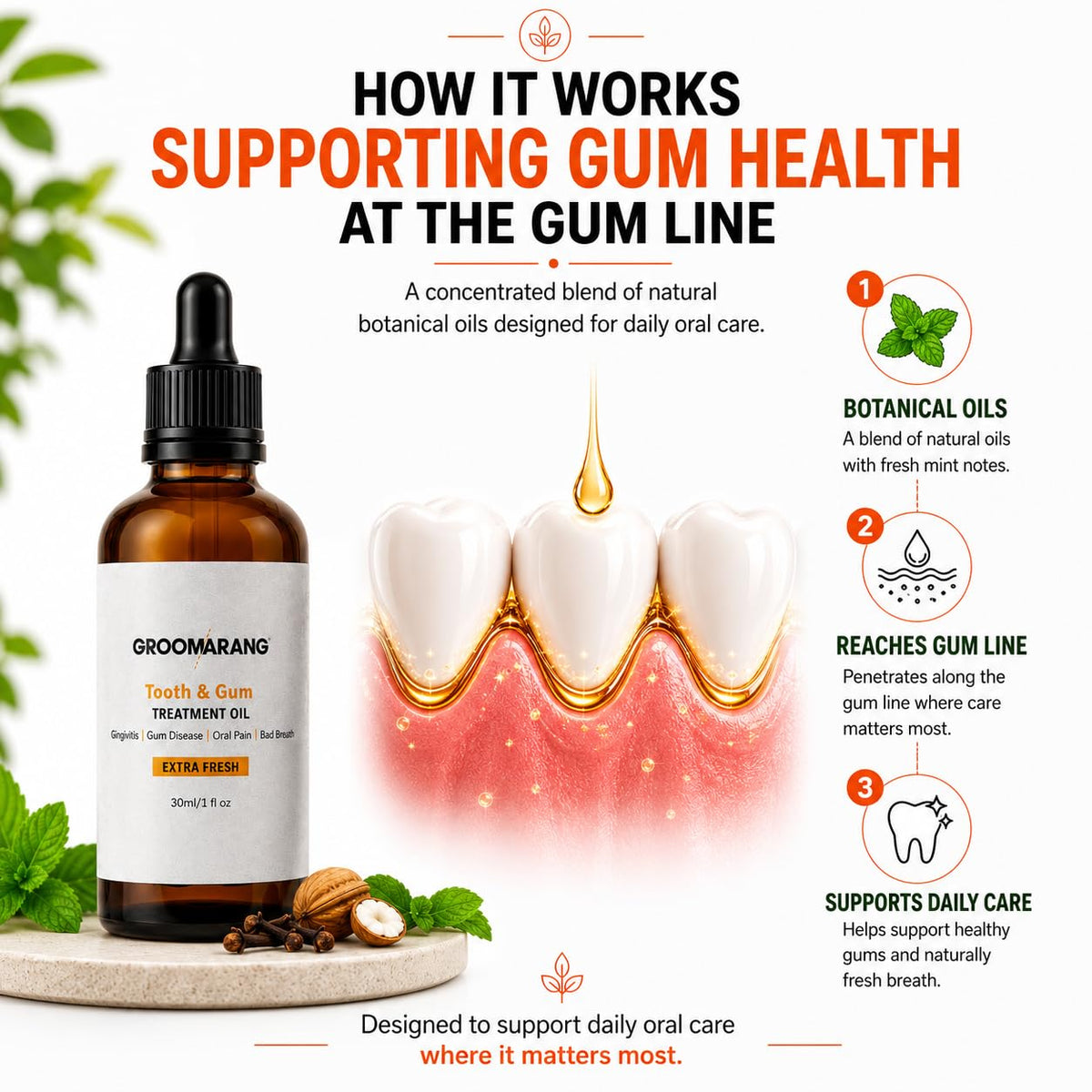 groomarang Groomarang Gum Disease Treatment Oil for Gingivitis, Bad Breath & Oral Pain - Made from 100% Pure Botanical Oils (Extra Strength) Convenient Dropper Bottle for Accurate Dispensing 30ml