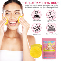 OBNOSWLPJMN 40 Count Koji Acid and Turmeric Cleansing Pads, Turmeric Kojic Acid Exfoliating Pads, Turmeric Kojic Pads, Natural Turmeric Face Cleansing Pads Cosmetic Spa sponges for Facial Cleansing