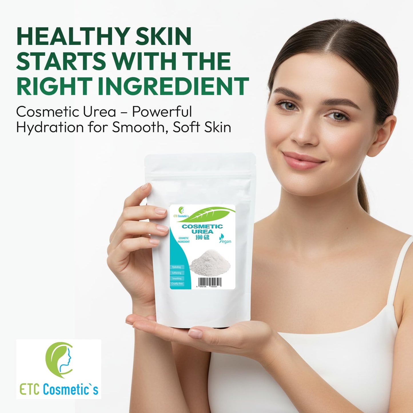 ETC Cosmetic`s Cosmetic UREA - 100 gr - suitable for creams, lotions, gels, fluids, cleansing products including shampoos and body washes, skaly and cracked skin