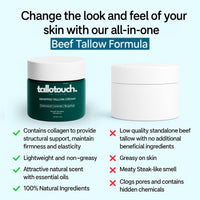 Tallotouch. Whipped Tallow Cream - 100% Grass-Fed Beef Tallow, Shea Butter, Collagen, Cucumber & Jojoba Oil – Deep Hydration for Face & Body, Fast Absorbing, Essential Oils