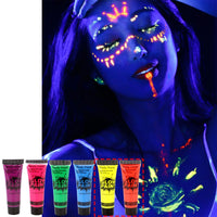 LYNTYAOU 6 Colors UV Neon Face Body Paint, Makeup Set Fluorescent Painting Glow in Dark, Blacklight Safe Non-toxic Quick-Dry Paint for Adults Halloween, Christmas（6 X 10ml）