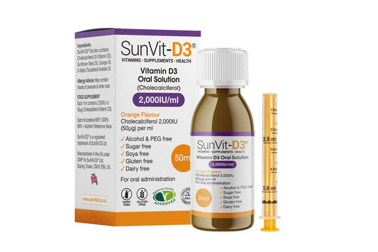 SunVit-D3 Vitamin D3 2000iu Oral Solution Vitamins for Kids - Cholecalciferol Vitamin D3 Drops Support The Maintenance of Bone, Teeth, Muscle & Immune System - Kids Vitamin (50ml Orange Flavor)