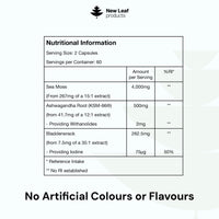 NEW LEAF PRODUCTS Sea Moss Complex - Pure Irish Sea Moss Capsules with Bladderwrack & KSM Ashwagandha - High Strength Seamoss Capsule - 120 Fill Vegan Irish Seamoss Capsules Made in The UK By New Leaf