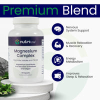 nutriluxe Nutriluxe Magnesium Glycinate Complex - 202mg Elemental Magnesium, 3 Forms - High Absorption - Chelated - Sleep, Muscle Function & Energy Support - UK Made, GMP Certified - 120 Vegan Capsules