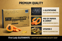 FIRST LADY GLUTAWHITE First Lady Glutawhite+ Egyptian Brightening Exfoliating Soap 200g with L-Glutathione, Papaya, Carrot & Vitamin E – Helps Even Skin Tone & Radiant Glow