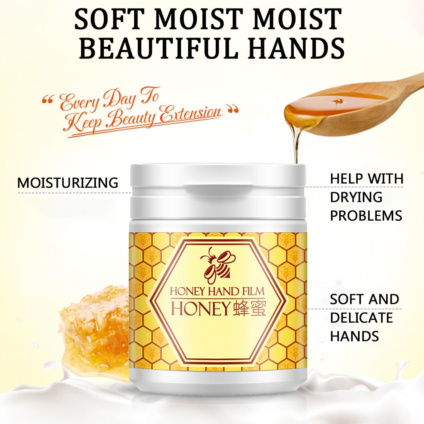 Hydrating Honey Milk Hand Mask for Dry, Aging, Cracked Hands - 170g. Nourishing Wax Hand Peeling Mask for Exfoliation & Moisturizing. Transform Your Hands with this Hand Solution