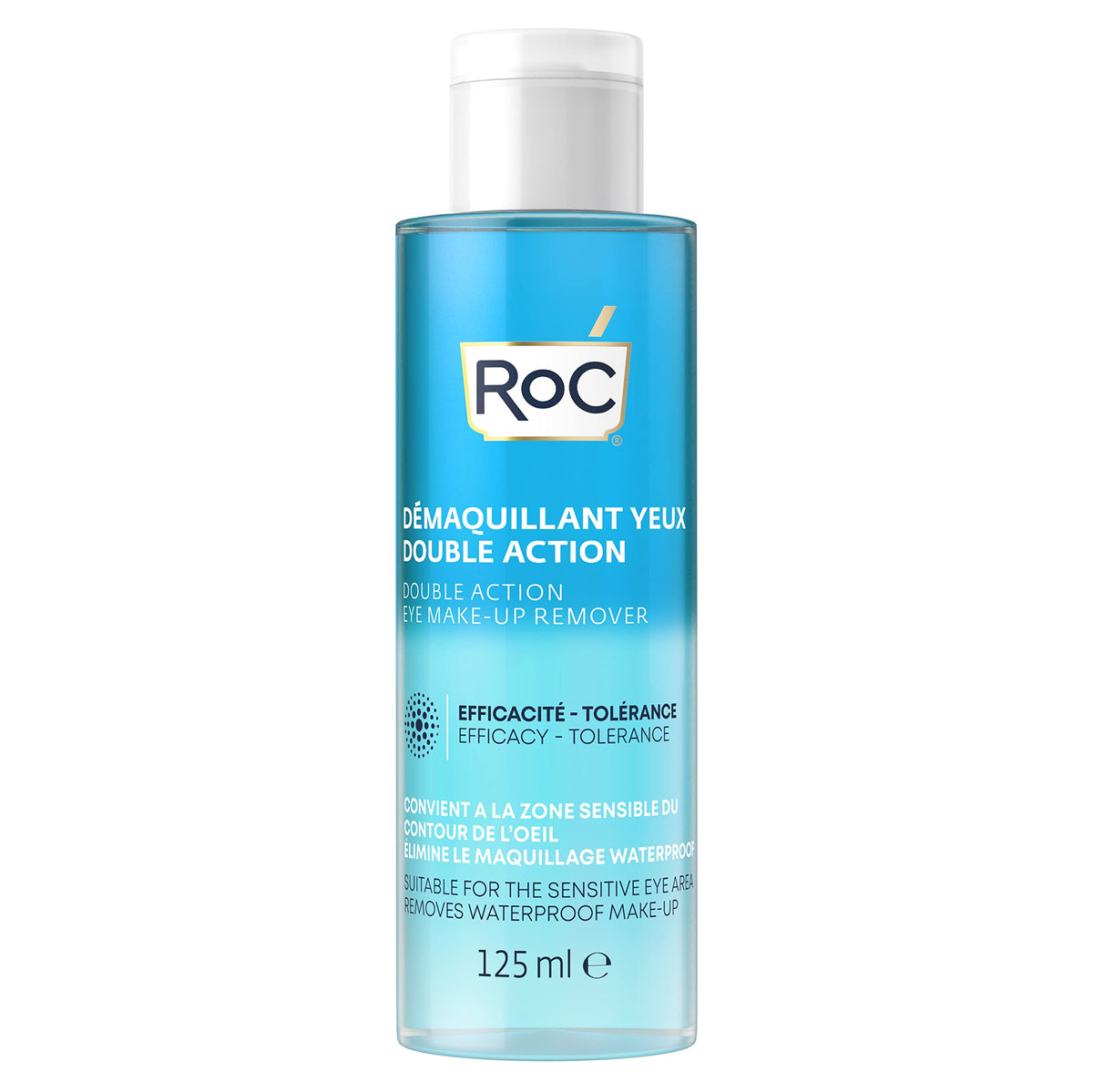 RoC - Double Action Eye Make-Up Remover - Unique Water & Oil Combination - Waterproof Makeup Removal - Effective Eye Cleansing for Sensitive Skin - Minimises Allergy Risks - 125 ml