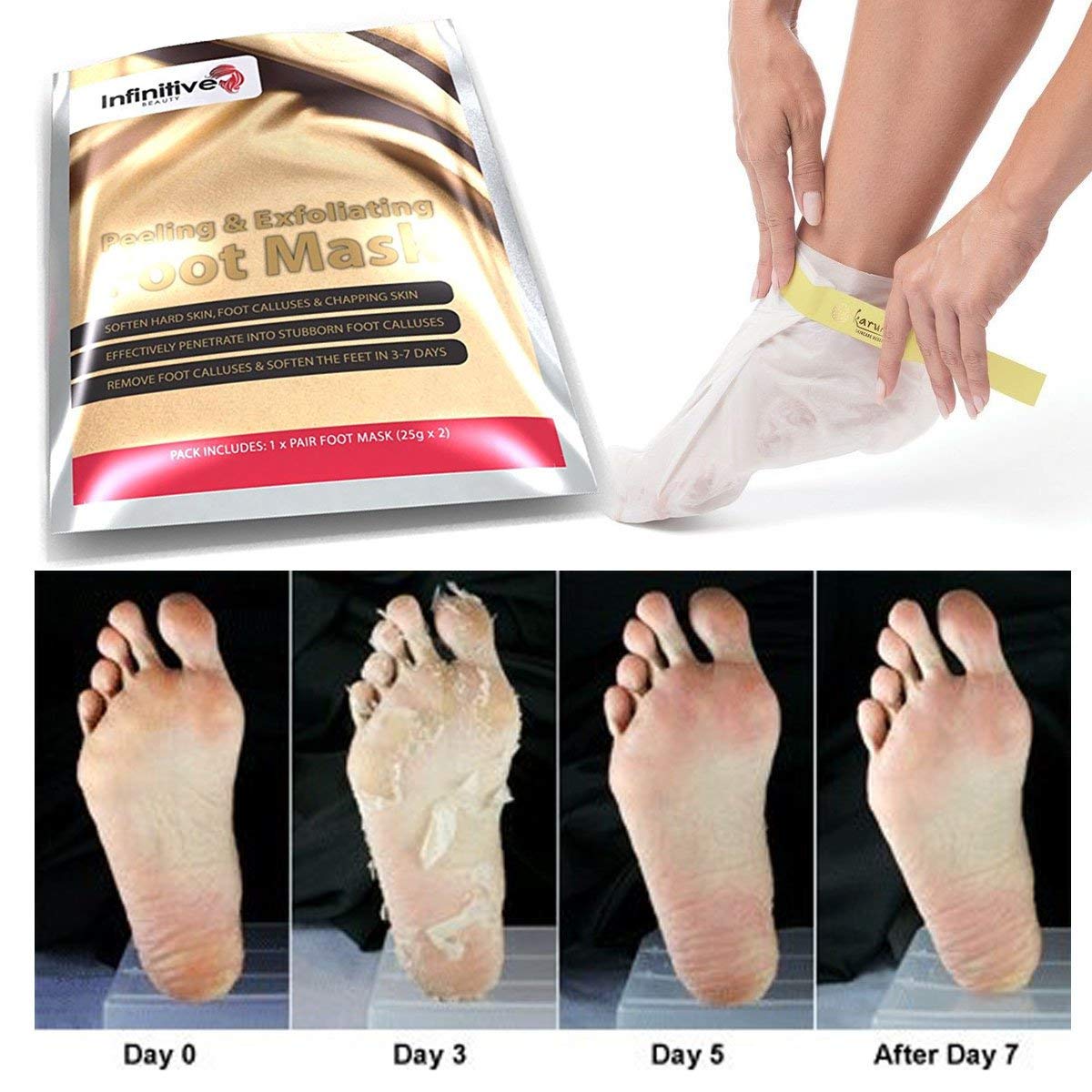 Infinitive Beauty Exfoliating Foot Mask Peeling Feet Masks Pair, Exfoliator, Exfoliater, Exfoliating Scrub, Whitening and Moisturiser, Clear Foot Odour, Remove Hard Dead Skin, Soft Feet, Cleanser, 7 Days Effective