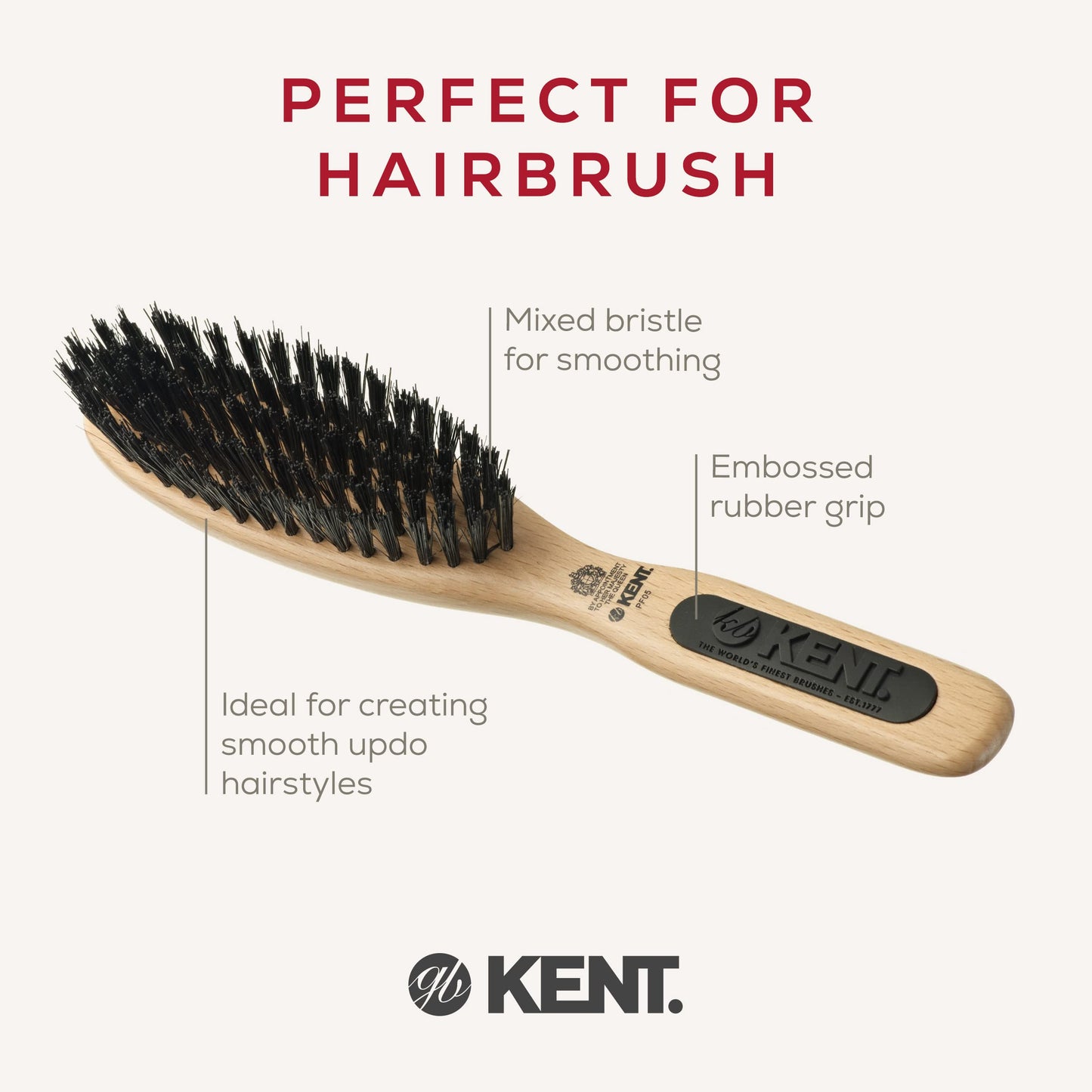 KENT Kent PF05 Perfect For Smoothing Hairbrush - Narrow Oval Bristle & Nylon Brush for Short to Medium Length Hair