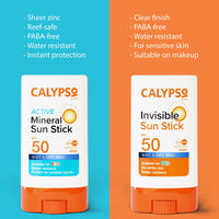 Calypso Mineral Sun Stick, SPF50 Sun Protection with Zinc Oxide for Wet and Dry Skin, Hypoallergenic, PABA free, 15g