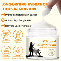 Datival Beef Tallow for Skin, Tallow Face Moisturizer, Tallow and Honey Balm, Organic Grass-Fed Whipped Beef Tallow and Honey Cream, Deeply Moisturizing for Face & Body, Suitable for Dry & Aging Skin, 60g