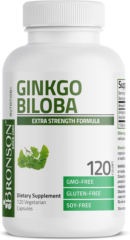 Bronson Ginkgo Biloba Extra Supports Brain Function & Memory Support, 120 Vegetarian Capsules