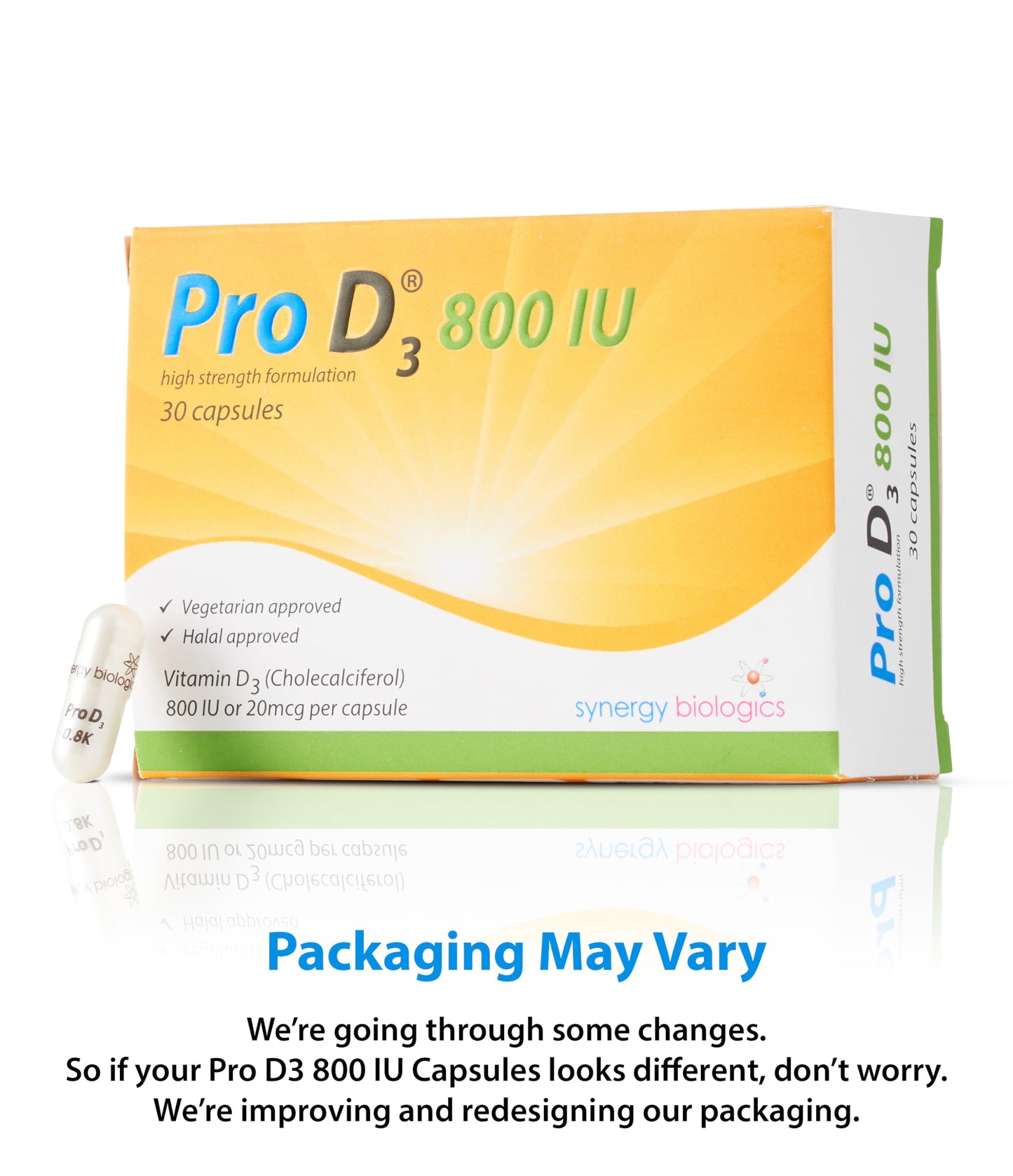 Pro D3 800 IU - Vitamin D3 (30 Capsules) Vegetarian | Made in The UK | Free from Alcohol, Crustaceans, Dairy, Egg, Gelatine, Gluten, Nut, Peanut, Salt, SOYA | Suitable for Halal & Kosher Diets
