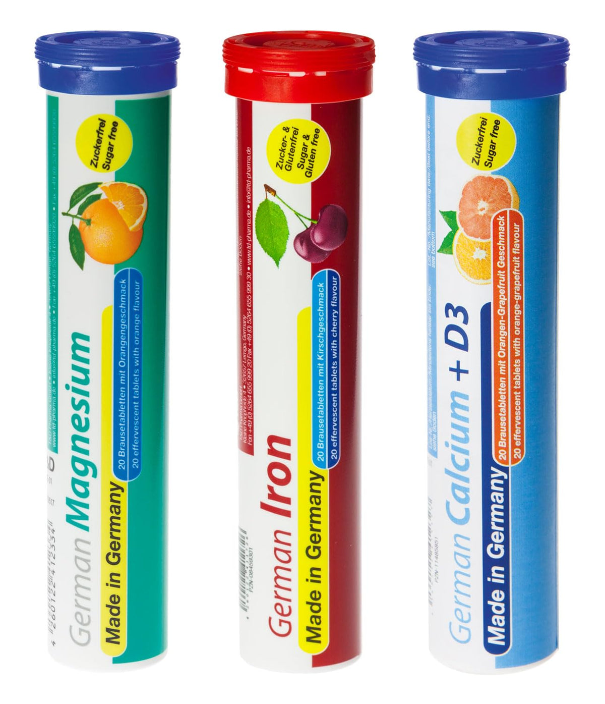 German Mineral Plus Package 60 Pcs. - Vegan, Zero Sugar - Drink Effervescent Tablets - Iron, Calcium, Magnesium - T&D Pharma - Made in Germany