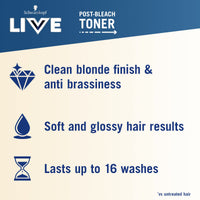 Schwarzkopf LIVE Post-Bleach Hair Toner, Soft Blonde Semi-Permanent Colour Toner, for Cool Blondes, Soft Blonde Toner Neutralises Brassiness and Yellow Tones for up to 16 Washes