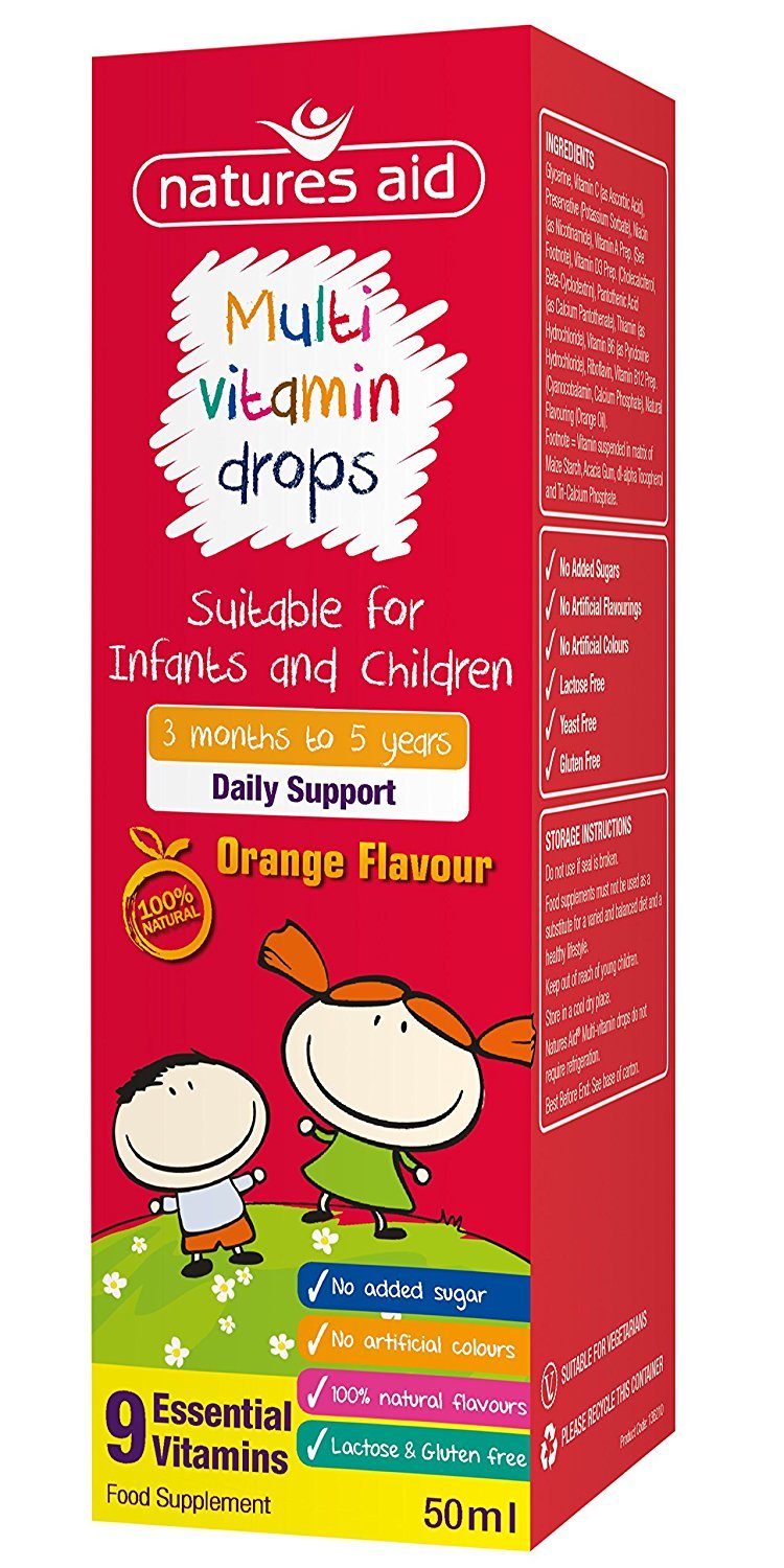 Natures Aid Orange Flavour Multi-Vitamin Drops for Infants and Children, 50ml