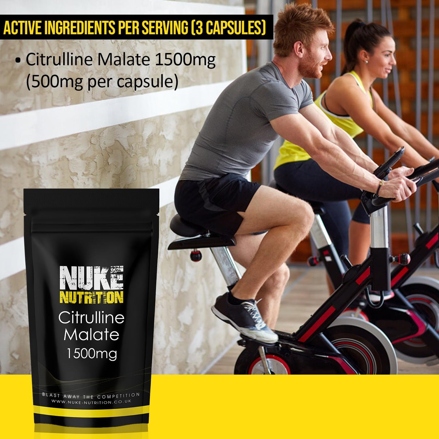 Nuke Nutrition L Citrulline Malate Capsules | 60 Capsules | High Strength 1500mg Dose Supplement | Boost Circulation, Performance & Muscle Recovery | 100% Natural, Preservative & Filler Free | Vegan