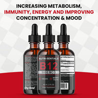 Nutri-Sentials Vitamin B-12 Liquid Drops - 5000 mcg Methylcobalamin High Strength Supplement, for Increasing Metabolism, Immunity, Energy and Improving Concentration & Mood - Vegan Berries Flavour, 60ml
