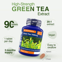 Zipvit Green Tea Extract 7000mg Antioxidant, 95% Polyphenols. 90 Vegan Green Tea Tablets. 3 Months Supply.