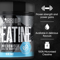 Warrior Creatine Monohydrate Powder – 300g – Micronised for Easy Mixing and Consumption – 100% Pure Creatine – Proven to Improve Physical Performance & Recovery, 60 x 5g Servings, Blue Raspberry