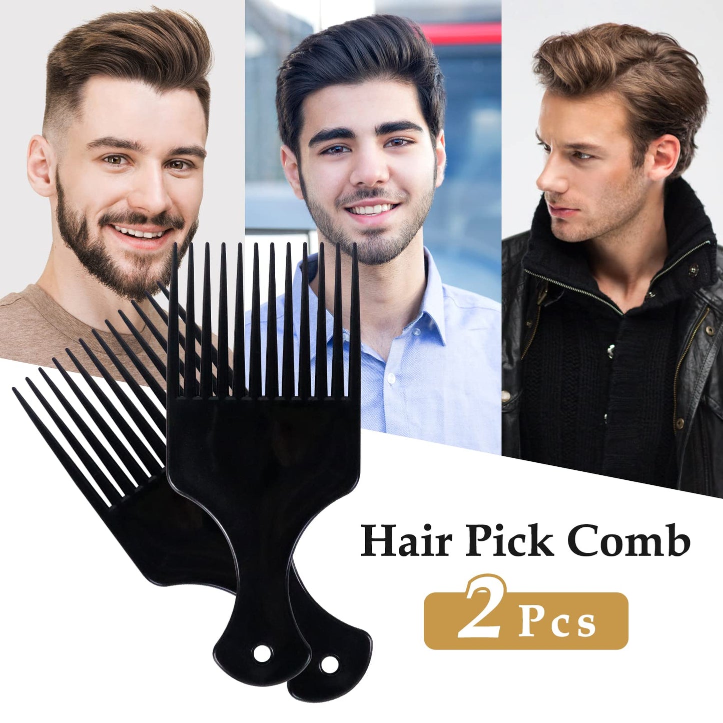 sularpek Sularpek 2 Pcs Afro Hair Comb, Black Plastic Afro Hair Comb Hair, Hair Pick Comb, Smooth & Sturdy Wide Tooth Plastic Afro Pick, for Detangling And Styling, Curly, Wavy, Frizzy And Afro Hair