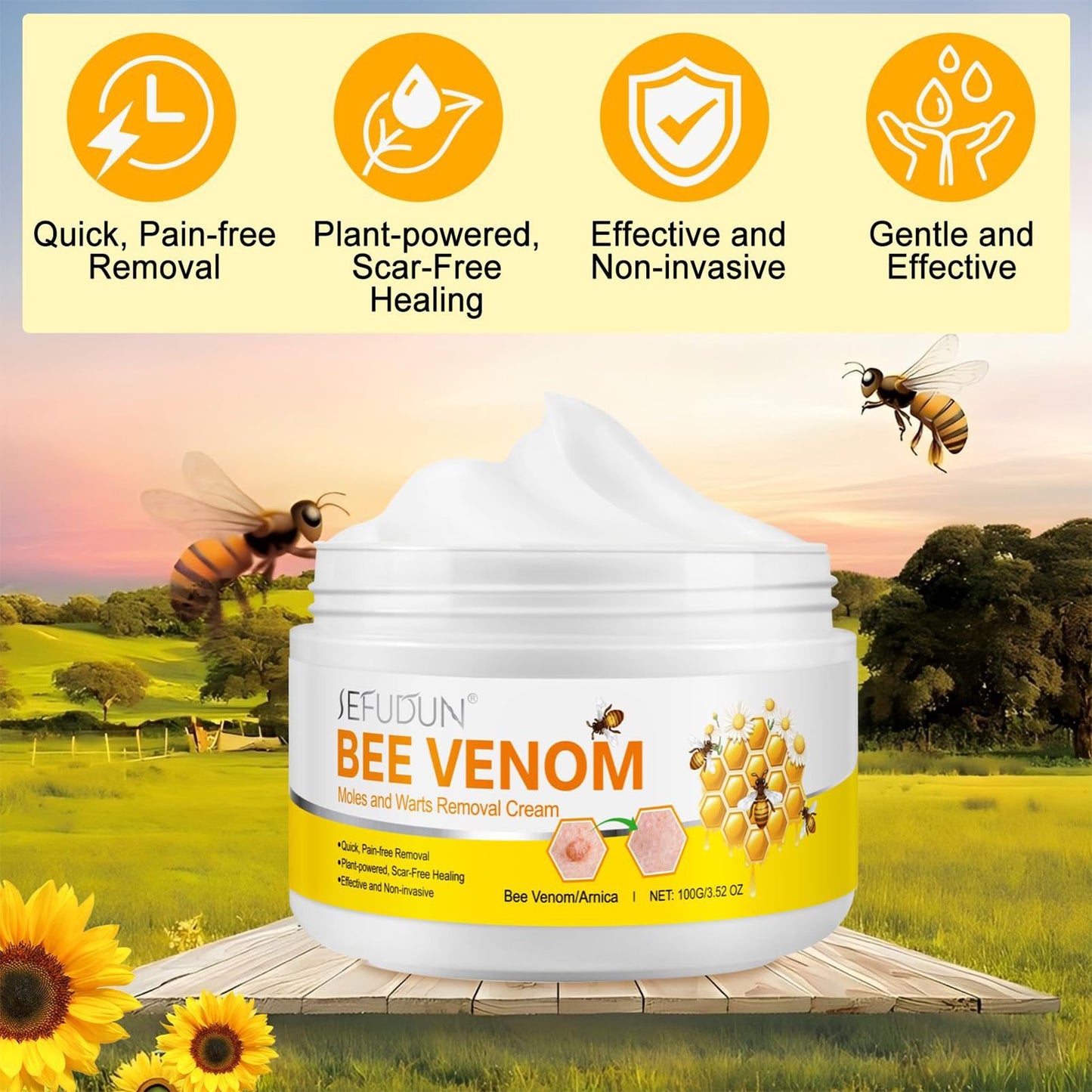 jinyue Bee Cream, Bee Care Cream,Bee Venom Tag Remover，Bee Venom Moles and Warts Removal Cream, Bee Venom Cream Bee Venom Repair Cream for All Parts of The Body 100g
