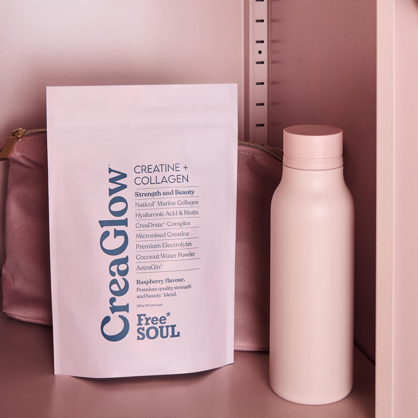 CreaGlow™ Naticol Marine Collagen + Creatine Monohydrate + Electrolytes Powder | Glow & Strength All in 1 with Magnesium, Vitamin C, Biotin & Hyaluronic Acid | Raspberry Flavoured | Free Soul