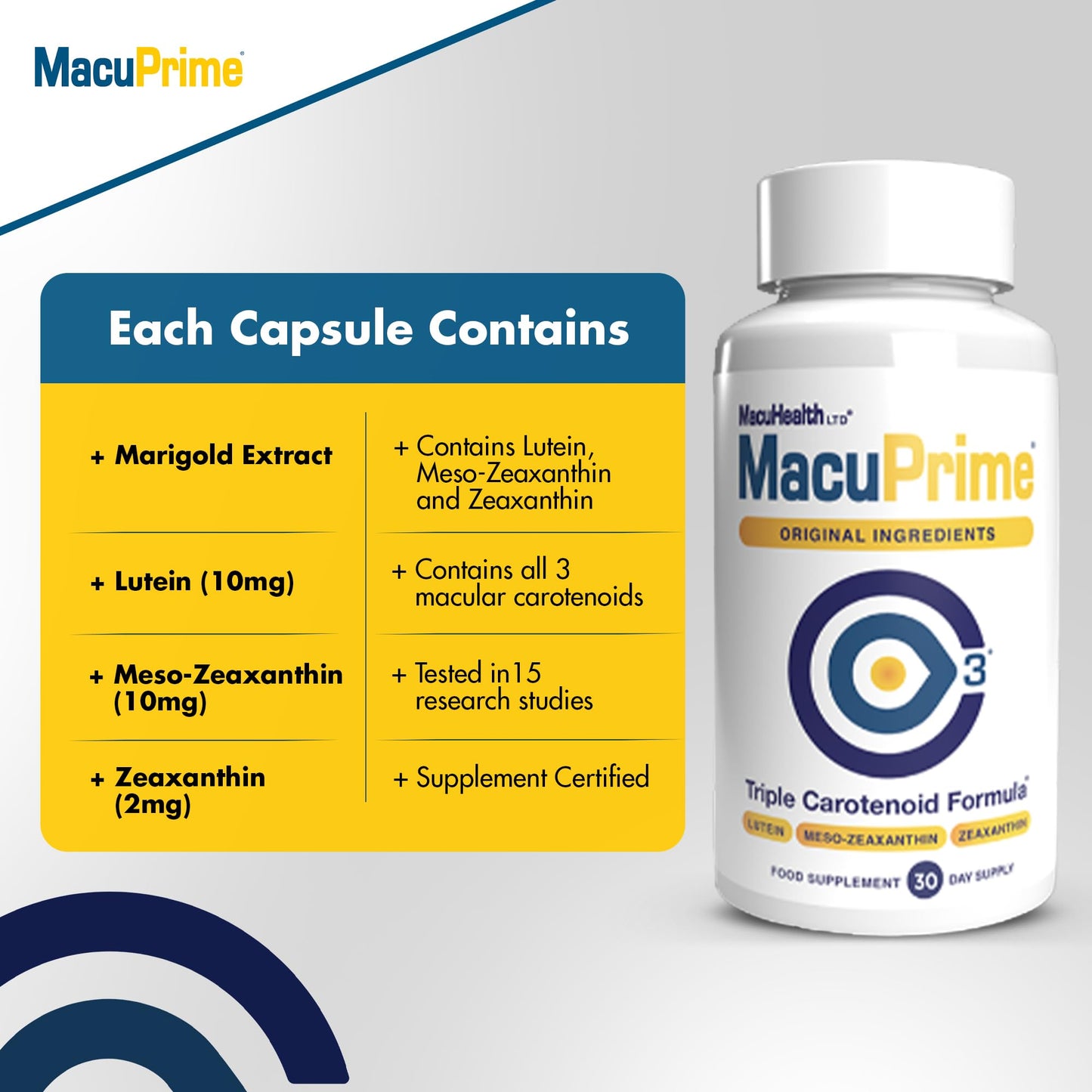 The Eye Doctor MacuPrime Eye Health Supplements – Triple Carotenoid Formula Food Supplement to Support Normal Vision – Lutein, Meso-Zeaxanthin & Zeaxanthin, 90 Capsules – 3 Months Supply