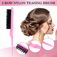 sularpek Sularpek 3 Pcs Slick Brush Set, Plastic Bristle Hair Brush Teasing Comb Edge Hair Brush Teasing Brush Set, Rat Tail Comb Double Sided Edge Brush, for Hairdresser Women Baby Children (Pink)