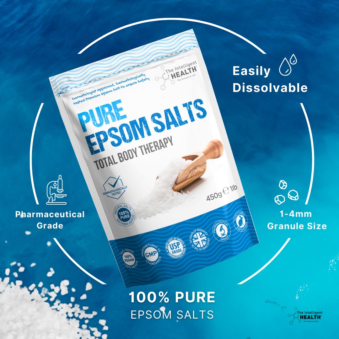 The Intelligent Health Magnesium Sulphate Bath Salts Soak, Muscle Magnesium Epsom Salts for Bathing and Foot Soaking for Women & Men - 450g Resealable Pouch