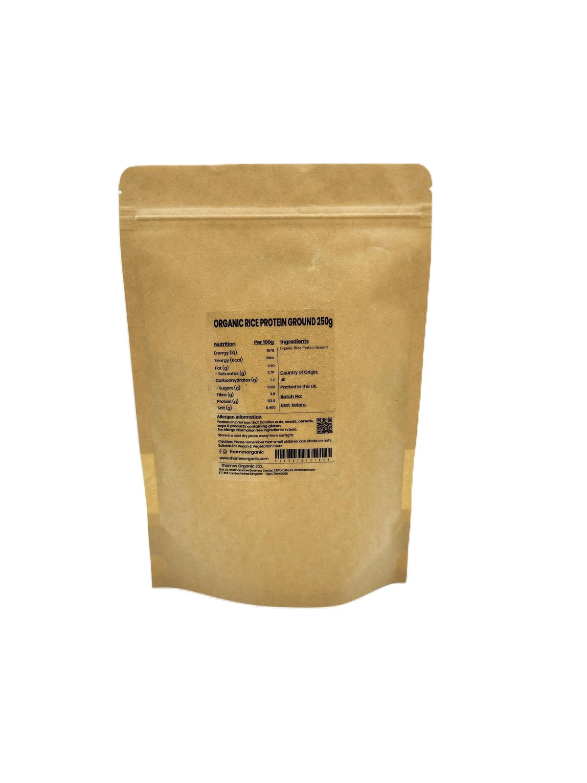 Thames Organic Organic Rice Protein Ground: Premium Plant-Based Protein for Health & Fitness Enthusiasts - Vegan-Friendly 1kg