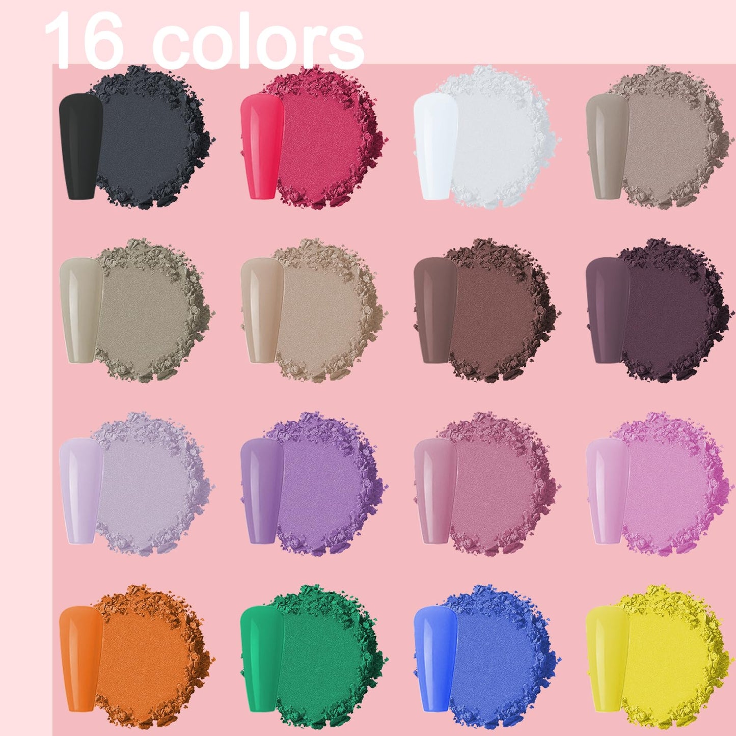 MKNZOME 16 Colours Nail Pigment Powder, Chrome Nail Powder【2024 Upgrade】Yellow Pink White Nail Art Palette for Nail Design, Nail Art Body and Crafts Salon Home Use