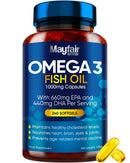 Mayfair Nutrition Omega 3 1000mg Capsules - 240 Fish Oil Tablets with 660mg EPA & 440mg DHA per Daily Serving - Supports Heart, Vision, & Brain Health - 4 Months Supply - Made in UK…