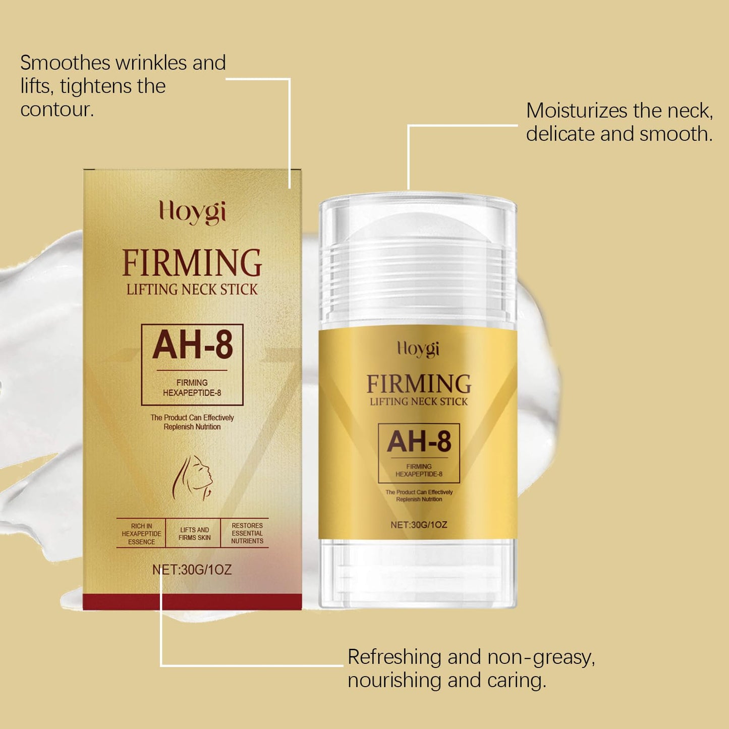 2 PCS AH-8 Firming Neck Cream and Care Stick, Firming Lifting Neck Cream with Hexapeptide, Tighten And Lift, Reduce Fine Lines and Double Chin, Lift Sagging Skin (30g + 50g)