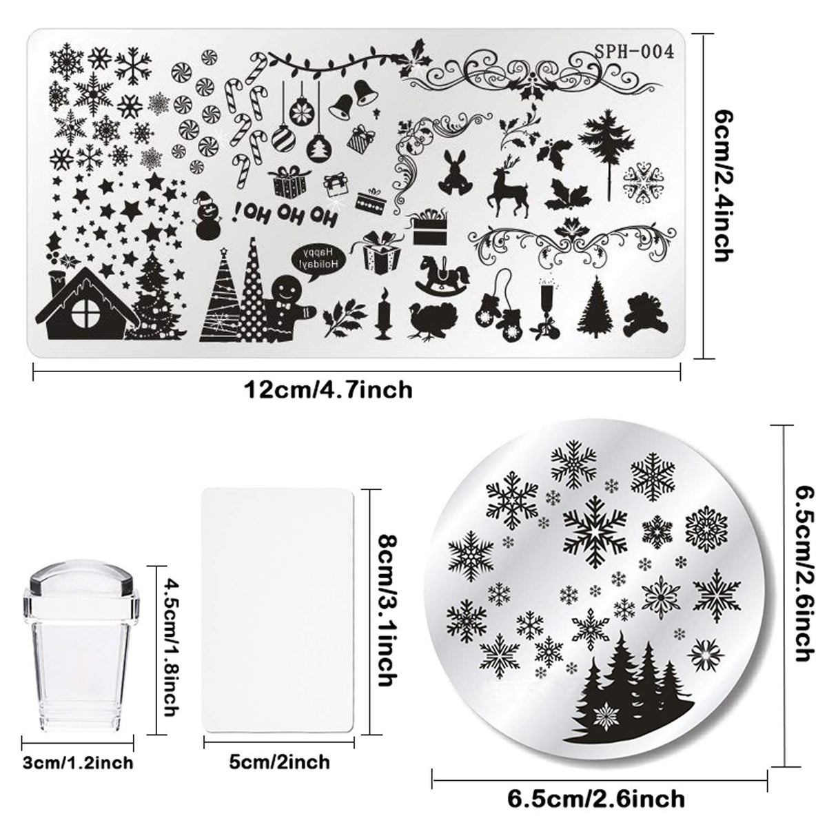 Whaline Christmas Nail Art Plates Santa Reindeer Snowflake Image Stamp Templates Stamping Kit - 6 Manicure Stencils Tool Set with 1 Polish Stamper and 1 Scraper by Salon Designs