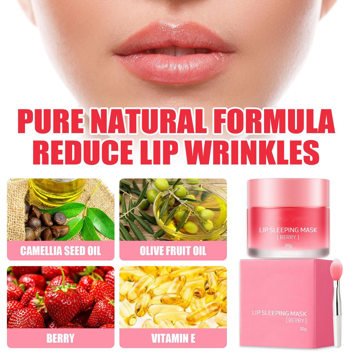 EONFAVE Lip Mask - Lip Sleeping Mask - Lip Sleep Mask Overnight Lip Skincare Lip Oils - Lip Moisturiser for Dry Chapped Peeling Cracked Lips Fades Lip Lines, Lip Balm for Moisture Lip Care